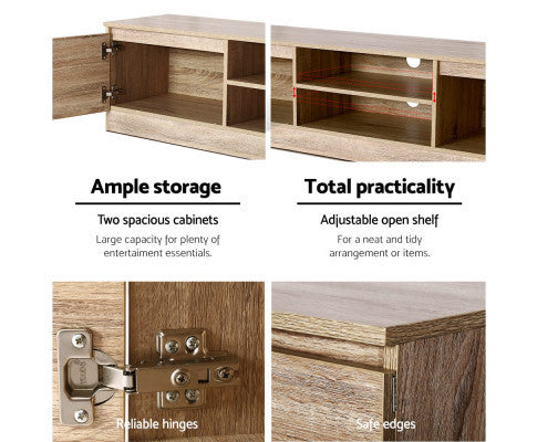 CALLUM WOODEN TV ENTERTAINMENT UNIT WITH 2 DOORS - 400(H) x 1600(W) x 400(D) - NATURAL