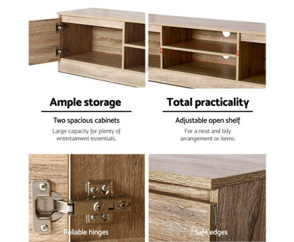 CALLUM WOODEN TV ENTERTAINMENT UNIT WITH 2 DOORS - 400(H) x 1600(W) x 400(D) - NATURAL