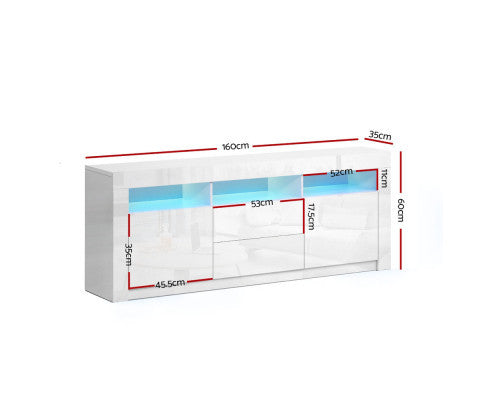 HAMILTON TV CABINET ENTERTAINMENT UNIT WITH RGB LED - 600(H) x 1600(W) x 350(D) - HIGH GLOSS WHITE