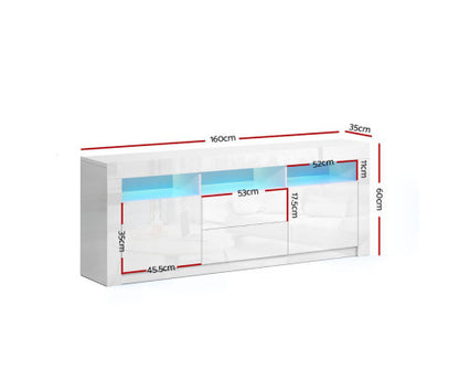 HAMILTON TV CABINET ENTERTAINMENT UNIT WITH RGB LED - 600(H) x 1600(W) x 350(D) - HIGH GLOSS WHITE