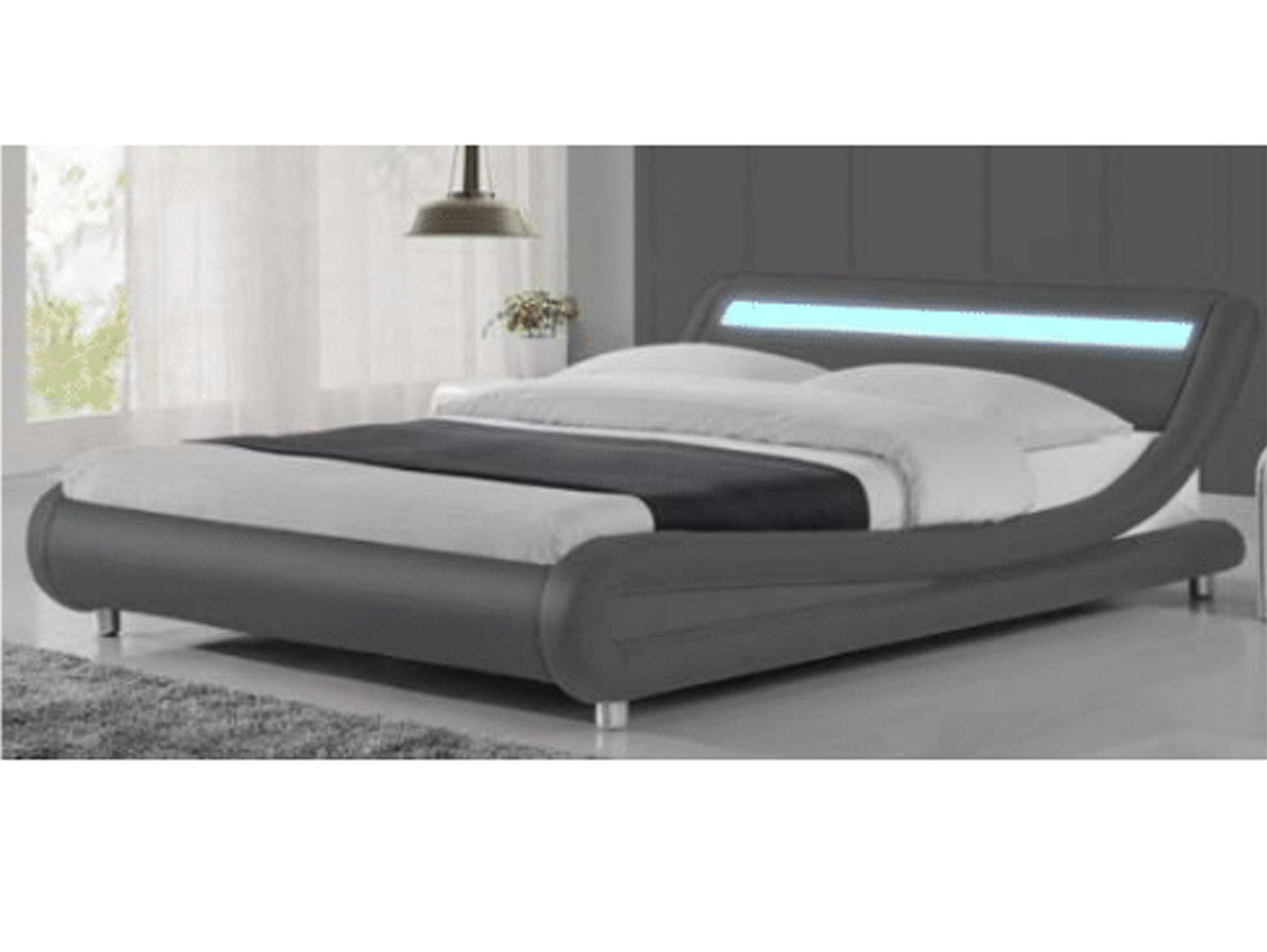 Queen Maldives Leatherette Bed With LED Lights - Grey