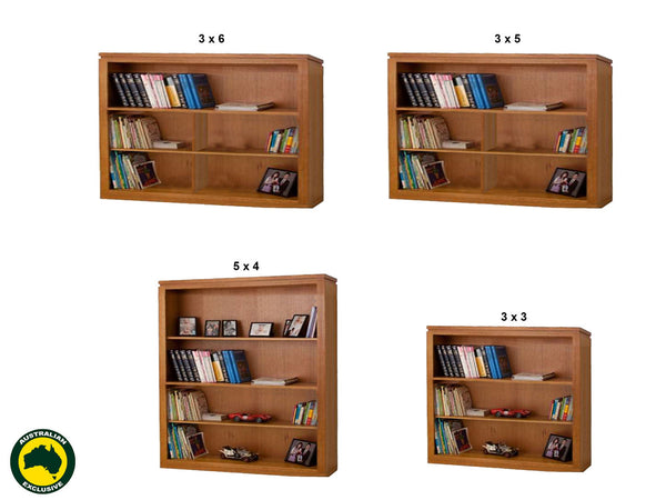 TINA (AUSSIE MADE) LOWLINE BOOKCASE COLLECTION - TASMANIA OAK COMBINATION - ASSORTED STAINED COLOURS - STARTING FROM $649