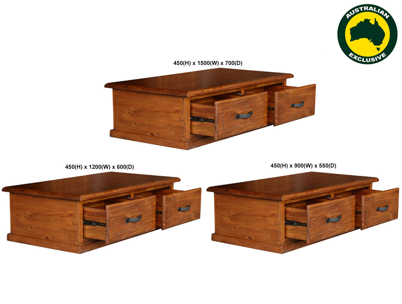 Togaggo (AUSSIE MADE) Coffee Table With 2 Drawers Collection - Assorted Stained Colours