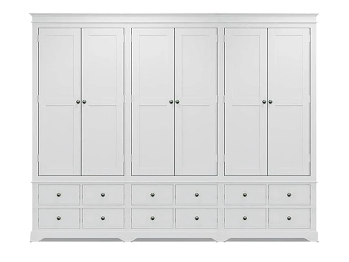 Torridge (AUSSIE MADE) 6 Door / 12 Drawer Wardrobe - 2100(H) X 3150(W) X 520(D) - (2 SECTIONS) - Assorted Painted Colours