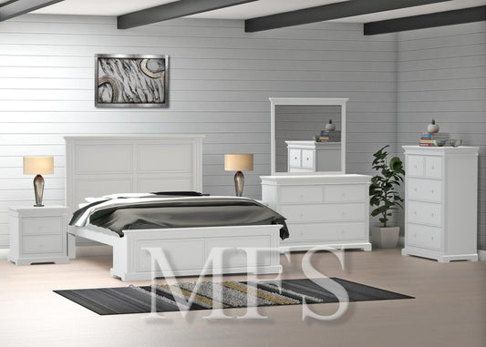 DOUBLE OR QUEEN TUDOR 5 PIECE (DRESSER) BEDROOM SUITE WITH 2 UNDER BED STORAGE DRAWERS BED - ASSORTED COLOURS