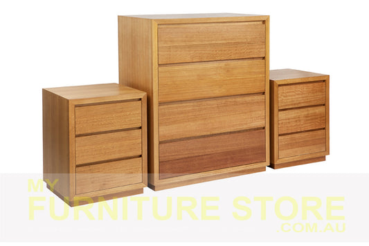 Morgan (AUSSIE MADE) Tassie Oak Combination 3 Piece Chest Set With Floating Base (4+3+3) - Assorted Colours