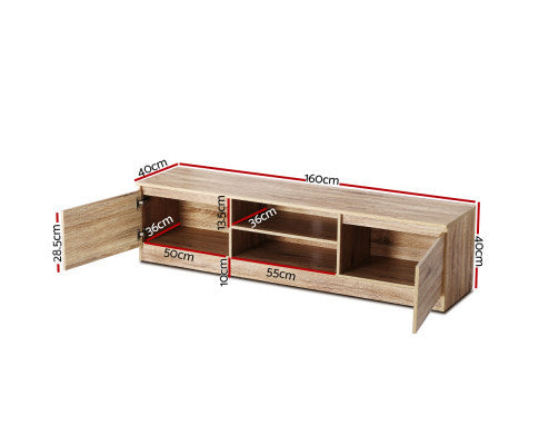 CALLUM WOODEN TV ENTERTAINMENT UNIT WITH 2 DOORS - 400(H) x 1600(W) x 400(D) - NATURAL