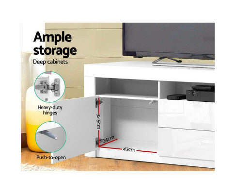 HAMILTON TV CABINET ENTERTAINMENT UNIT WITH RGB LED - 600(H) x 1600(W) x 350(D) - HIGH GLOSS WHITE