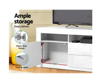 HAMILTON TV CABINET ENTERTAINMENT UNIT WITH RGB LED - 600(H) x 1600(W) x 350(D) - HIGH GLOSS WHITE
