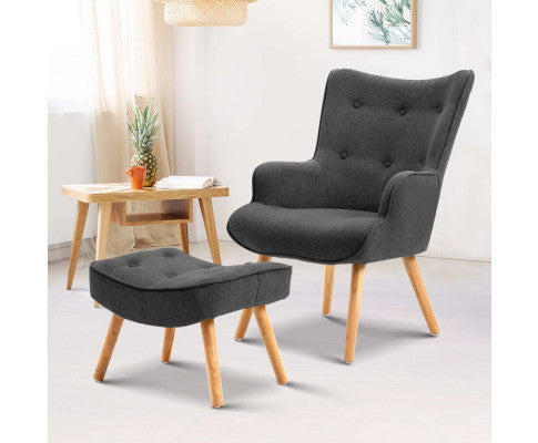 Cristalina Armchair With Ottoman - Charcoal