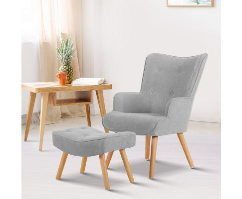 Cristalina Armchair With Ottoman - Light Grey