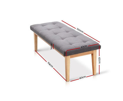 REVERIE FABRIC UPHOLSTERED BENCH - WOODEN & GREY