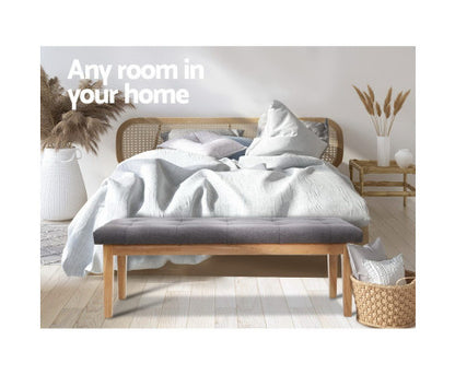 REVERIE FABRIC UPHOLSTERED BENCH - WOODEN & GREY