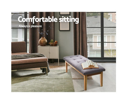 REVERIE FABRIC UPHOLSTERED BENCH - WOODEN & GREY