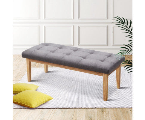 REVERIE FABRIC UPHOLSTERED BENCH - WOODEN & GREY