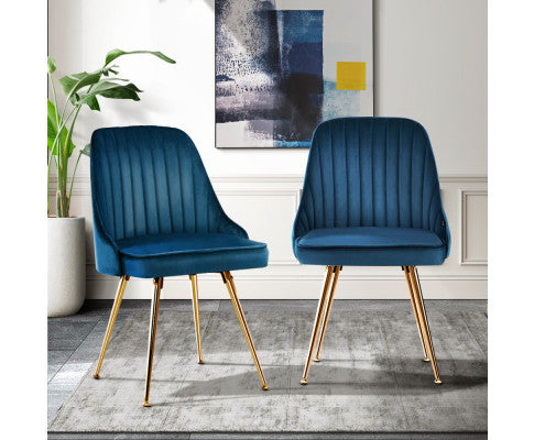 Arlette (SET OF 2) Velvet Fabric Dining Chair - Blue