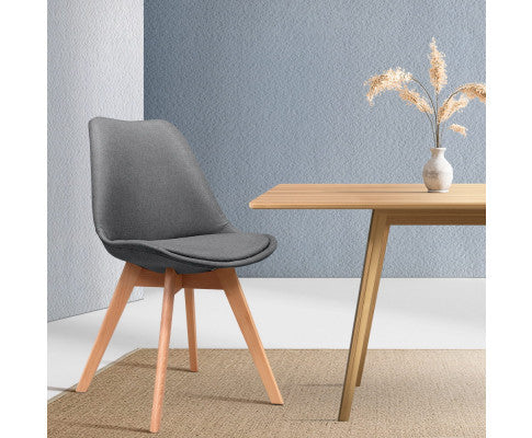 AMAREY (SET OF 2) RETRO FABRIC DINING CHAIR - GREY
