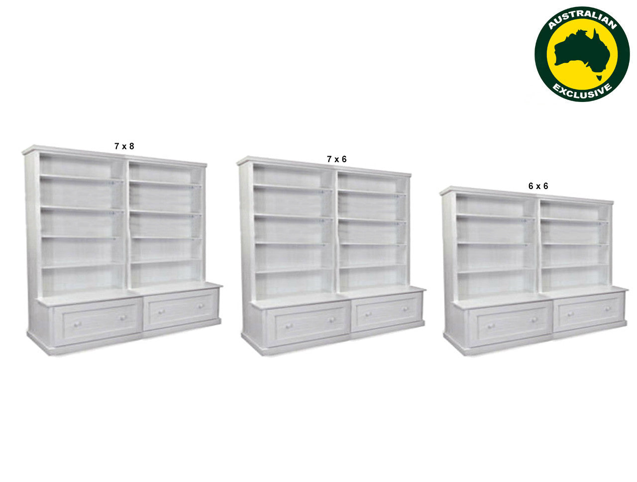 URBAN (AUSSIE MADE) FLAT TOP BOOKCASE COMBO WITH FLAT TOP + 2 DRAWER COLLECTION - ASSORTED PAINTED COLOURS