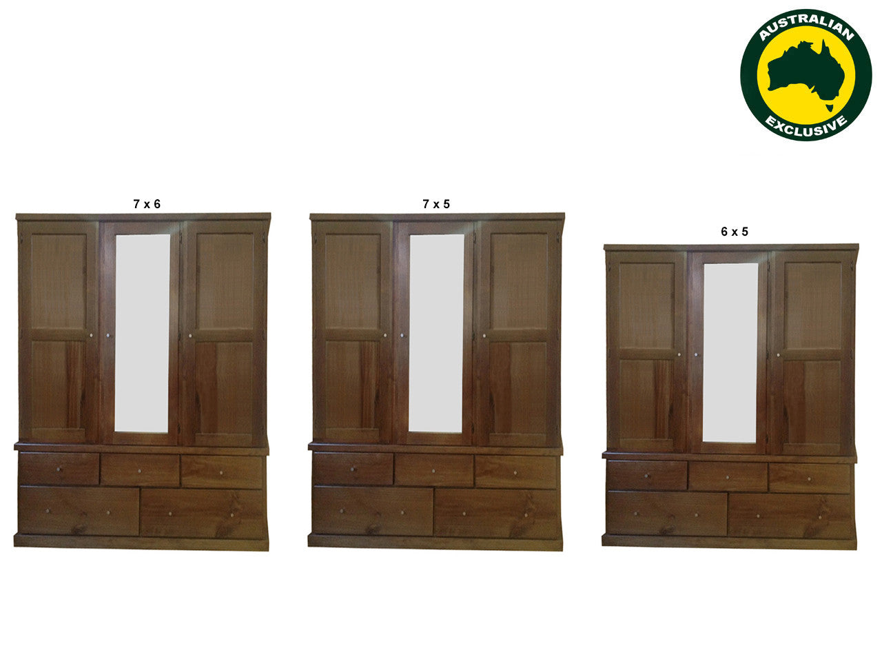 URBAN (AUSSIE MADE) 5 SECTION WARDROBE WITH SMOOTH DOORS COLLECTION - ASSORTED STAINED COLOURS - STARTING FROM $1699