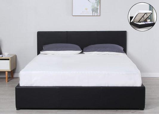 KING UMBREON LINEN FABRIC FRONT GAS LIFT BED FRAME WITH PLATFORM STORAGE - BLACK