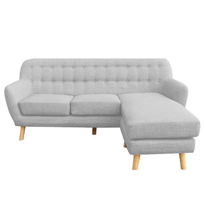 IRENA LINEN CORNER SOFA COUCH LOUNGE L-SHAPED W/ LEFT CHAISE SEAT - LIGHT GREY