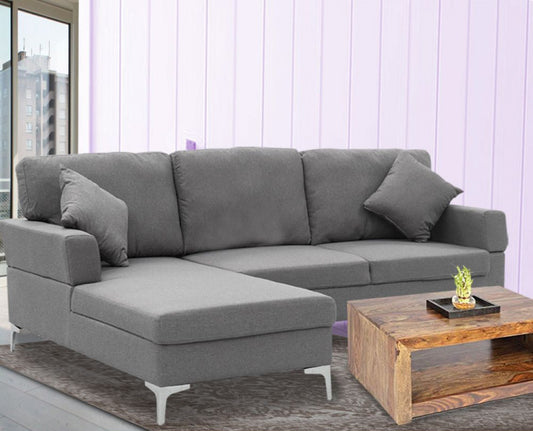 PHOENICIA LINEN CORNER SOFA COUCH LOUNGE L-SHAPE W/ RIGHT CHAISE SEAT - DARK GREY