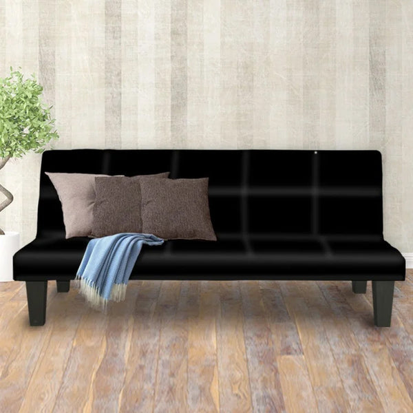 EMERSON 2 SEATER MODULAR LEATHERETTE SOFA BED COUCH - BLACK