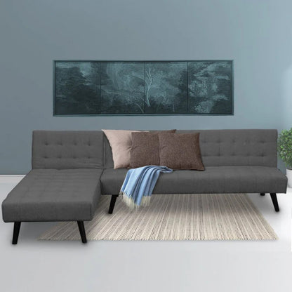 MERRICK 3-SEATER CORNER SOFA BED WITH LOUNGE CHAISE COUCH - DARK GREY
