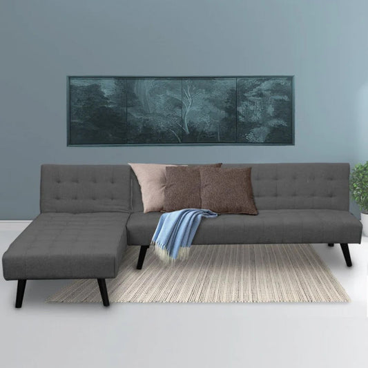 MERRICK 3-SEATER CORNER SOFA BED WITH LOUNGE CHAISE COUCH - DARK GREY
