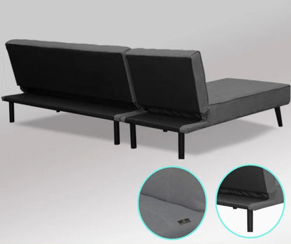 MERRICK 3-SEATER CORNER SOFA BED WITH LOUNGE CHAISE COUCH - DARK GREY