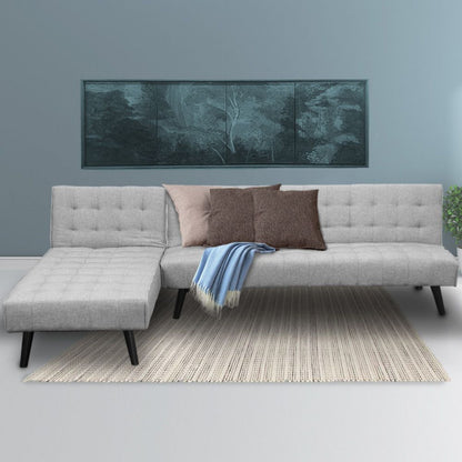 MERRICK 3-SEATER CORNER SOFA BED WITH LOUNGE CHAISE COUCH - LIGHT GREY