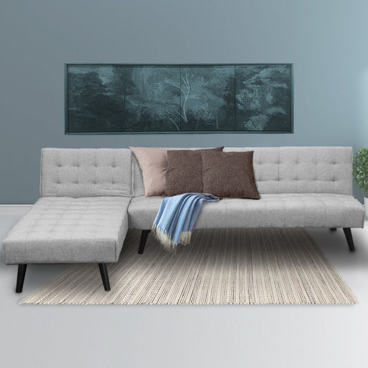 MERRICK 3-SEATER CORNER SOFA BED WITH LOUNGE CHAISE COUCH - LIGHT GREY