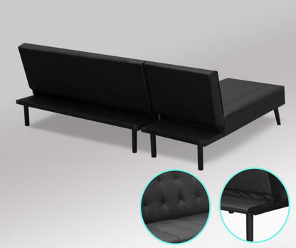 MONET 3-SEATER FAUX LEATHER SOFA BED LOUNGE CHAISE COUCH - BLACK