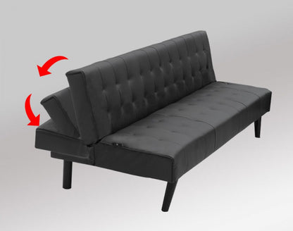 MONET 3-SEATER FAUX LEATHER SOFA BED LOUNGE CHAISE COUCH - BLACK