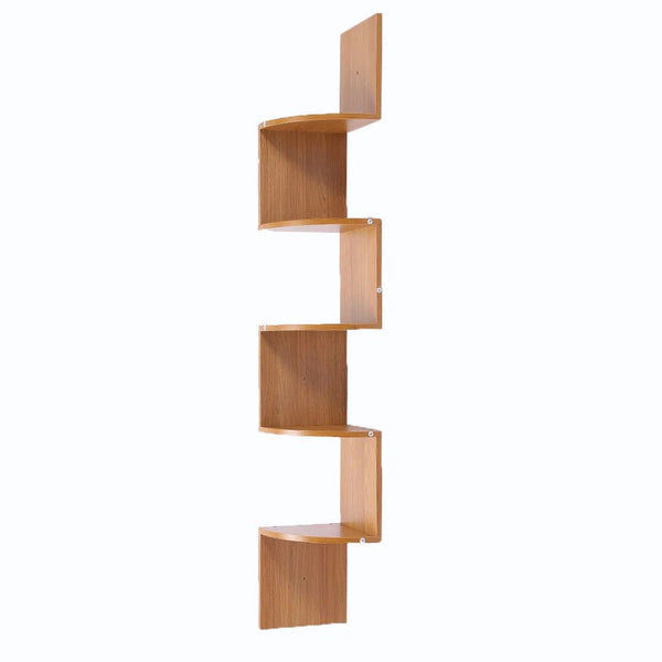 CHERRIO 5-TIER CORNER WALL SHELF DISPLAY STORAGE SHELVES - BEECH
