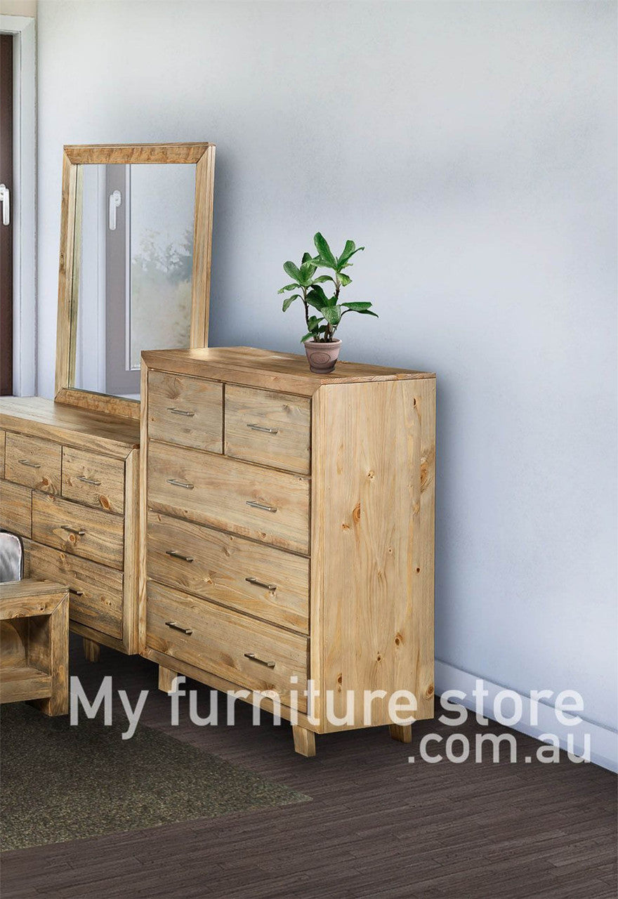 CARNIVAL KING 4 PIECE (TALLBOY) BEDROOM SUITE WITH BOOKEND BED - BRUSHED GREYWASH