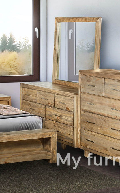 CARNIVAL KING 5 PIECE (DRESSER) BEDROOM SUITE WITH BOOKEND BED - BRUSHED GREYWASH