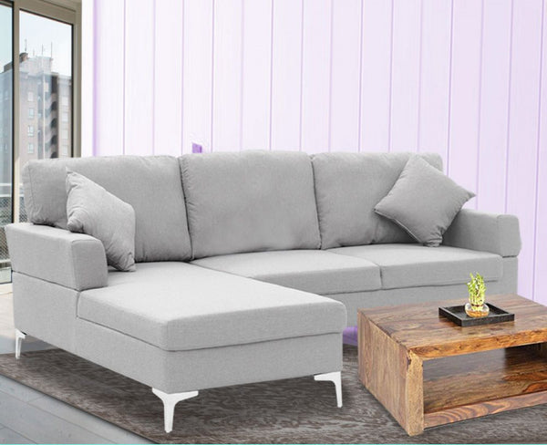 PHOENICIA LINEN CORNER SOFA COUCH LOUNGE L-SHAPE W/ RIGHT CHAISE SEAT - LIGHT GREY