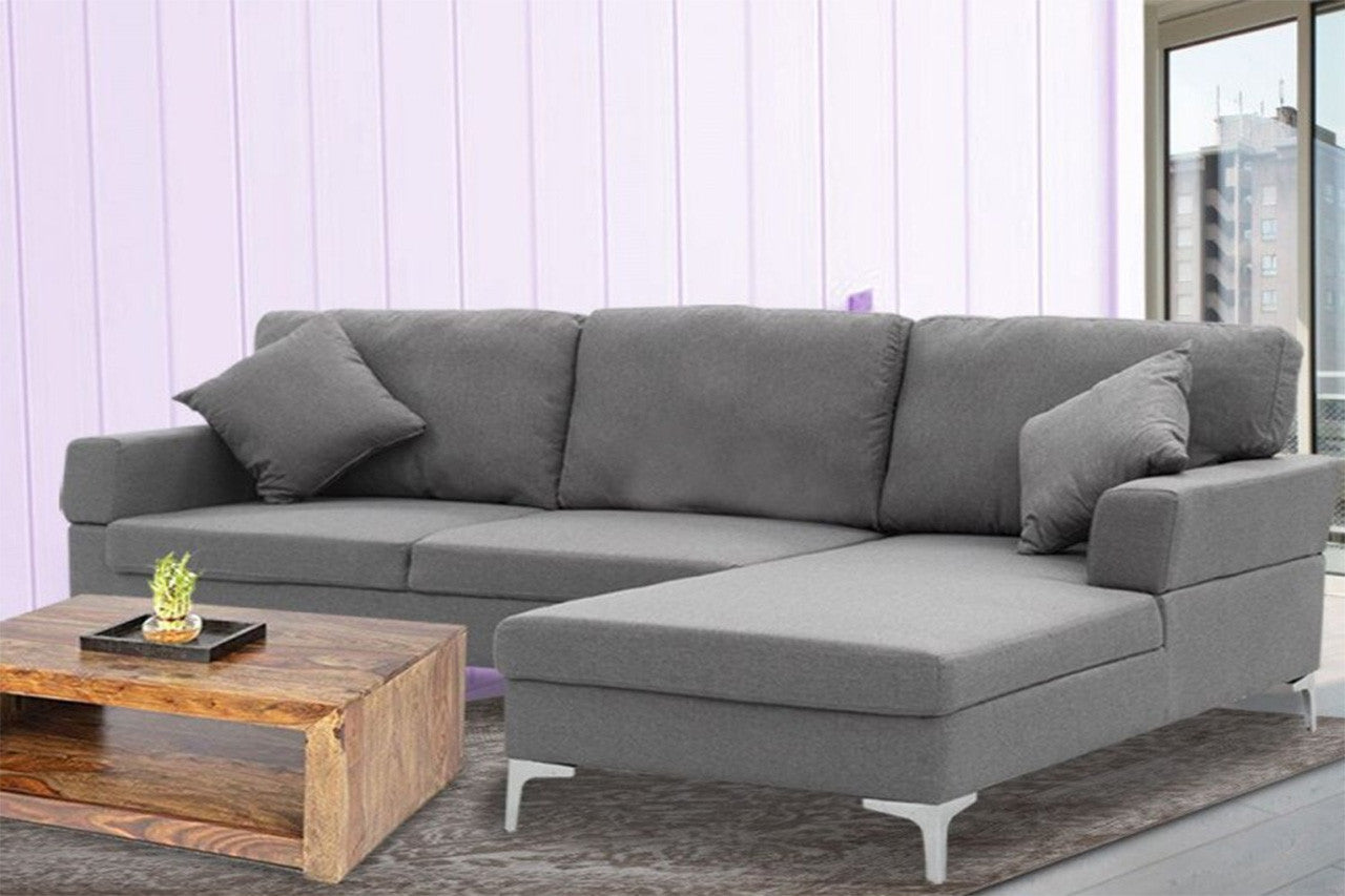 Phoenicia Linen Corner Sofa Couch Lounge L-shape W/ Left Chaise Seat - Dark Grey