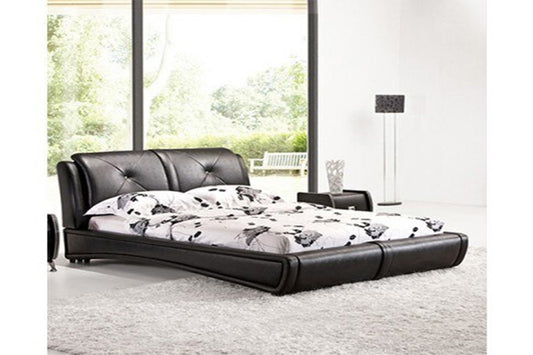 QUEEN JULIAN LEATHERETTE BED FRAME WITH TUFTED HEADBOARD - BLACK