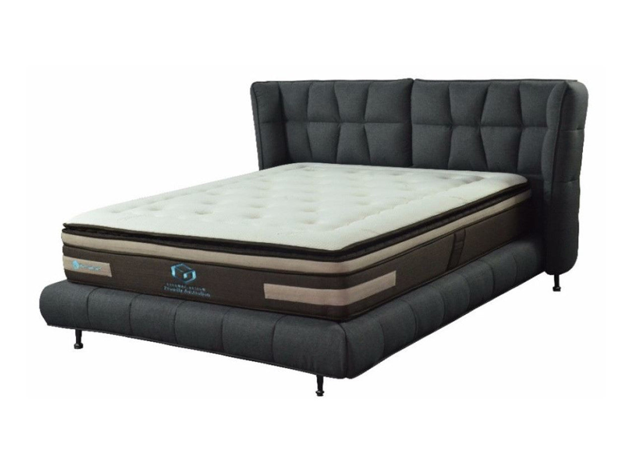 QUEEN  DREAMLAND DESIGNERS FABRIC UPHOLSTERED BED FRAME  -  BLACK
