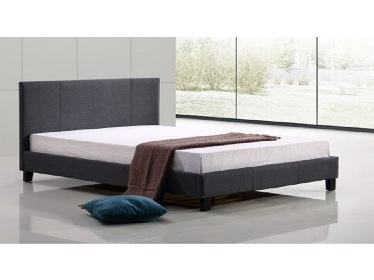 Queen Naiyah Linen Fabric Bedframe - Grey