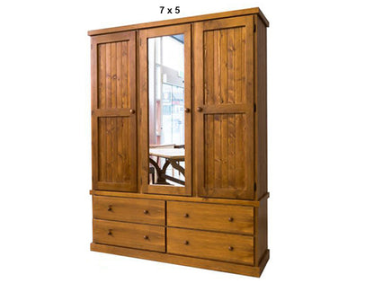 URBAN (AUSSIE MADE) FLAT TOP WITH 3 DOOR & 4 DRAWER MIRROR ROBE COLLECTION - ASSORTED STAINED COLOURS