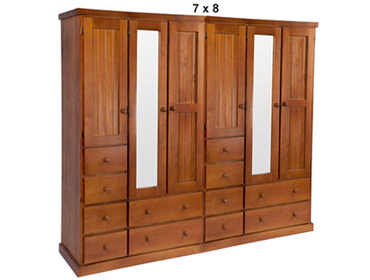 URBAN (AUSSIE MADE) FLAT TOP WARDROBE 6 DOORS / 12 DRAWERS WITH MIRROR COLLECTION - ASSORTED STAINED COLOURS - STARTING FROM $3199