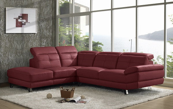 Milan (V-1124-L) 3 Seater Leather Lounge With Left Corner - Red
