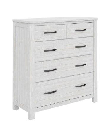 Mildred 5 Drawer Solid Timber Tallboy Chest (6-12-15-9-14-1) - 1073(H) X 1020(W) - White Wash