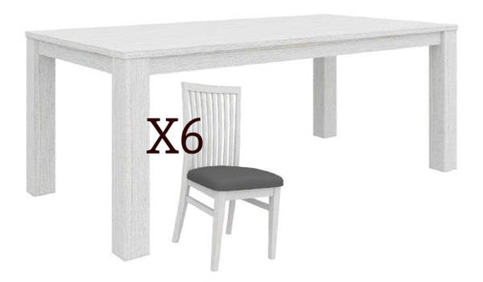 MILDRED 7 PIECE DINING SETTING  (6-12-15-9-14-1) - 1900(W) x 1000(D) - WHITEWASH