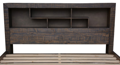 KING SINGLE MUNICH TIMBER BED WITH UNDER BED STORAGE - GREY STONE