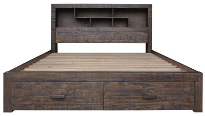 KING SINGLE MUNICH TIMBER BED WITH UNDER BED STORAGE - GREY STONE