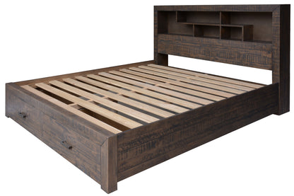 KING SINGLE MUNICH TIMBER BED WITH UNDER BED STORAGE - GREY STONE